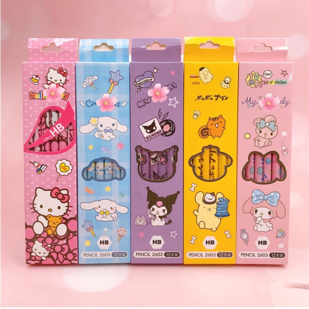 SANRIO HELLO KITTY PENCIL CASE FILLED 6 pencils ✏️ ✏️✏️✏️✏️✏️✏️✏️✏️ - Picture 10 of 12
